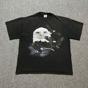 Vintage Delta Pro Weight Eagle Graphic T-Shirt Large Black Nature Wildlife Tee